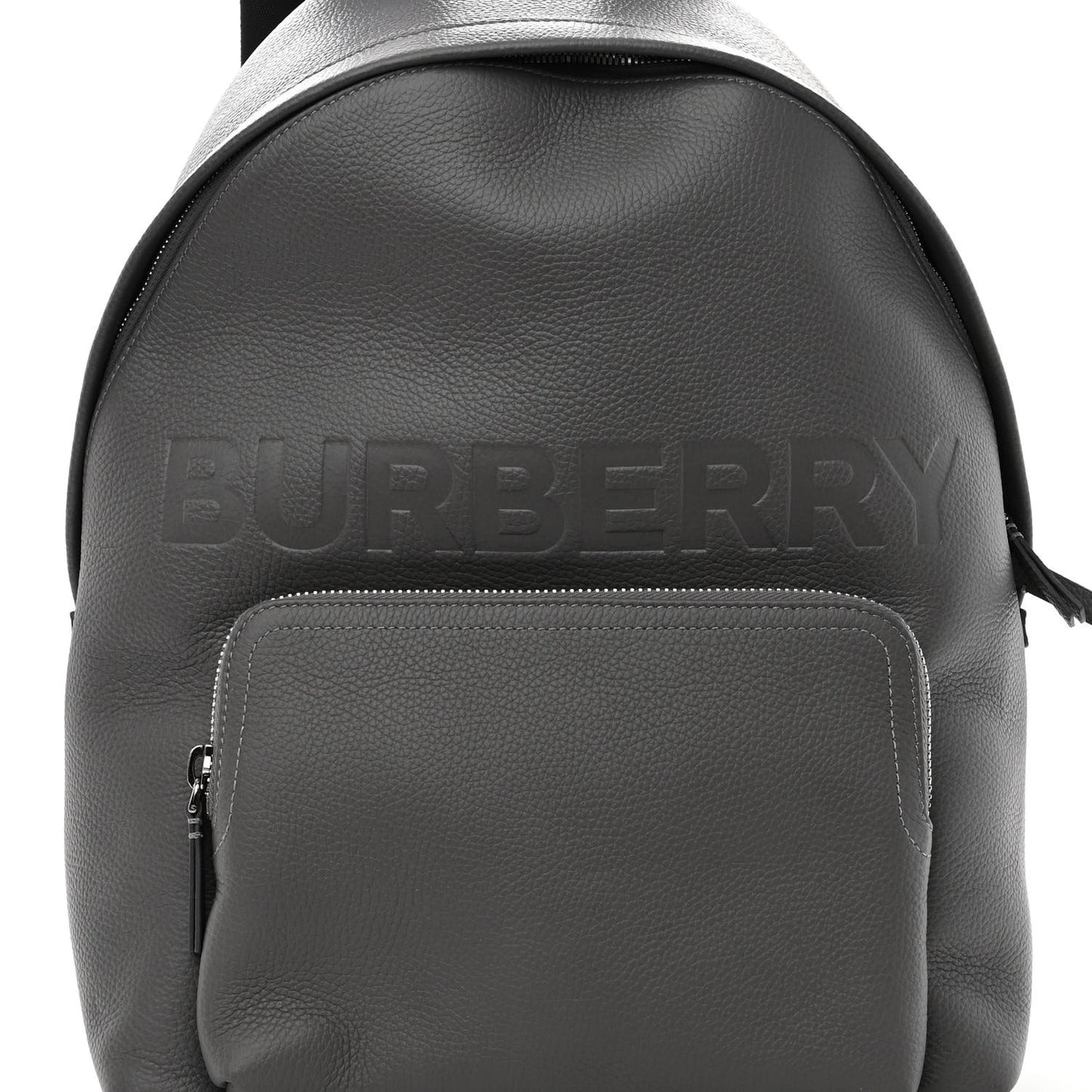 Calfskin Logo Embossed Backpack Charcoal Grey