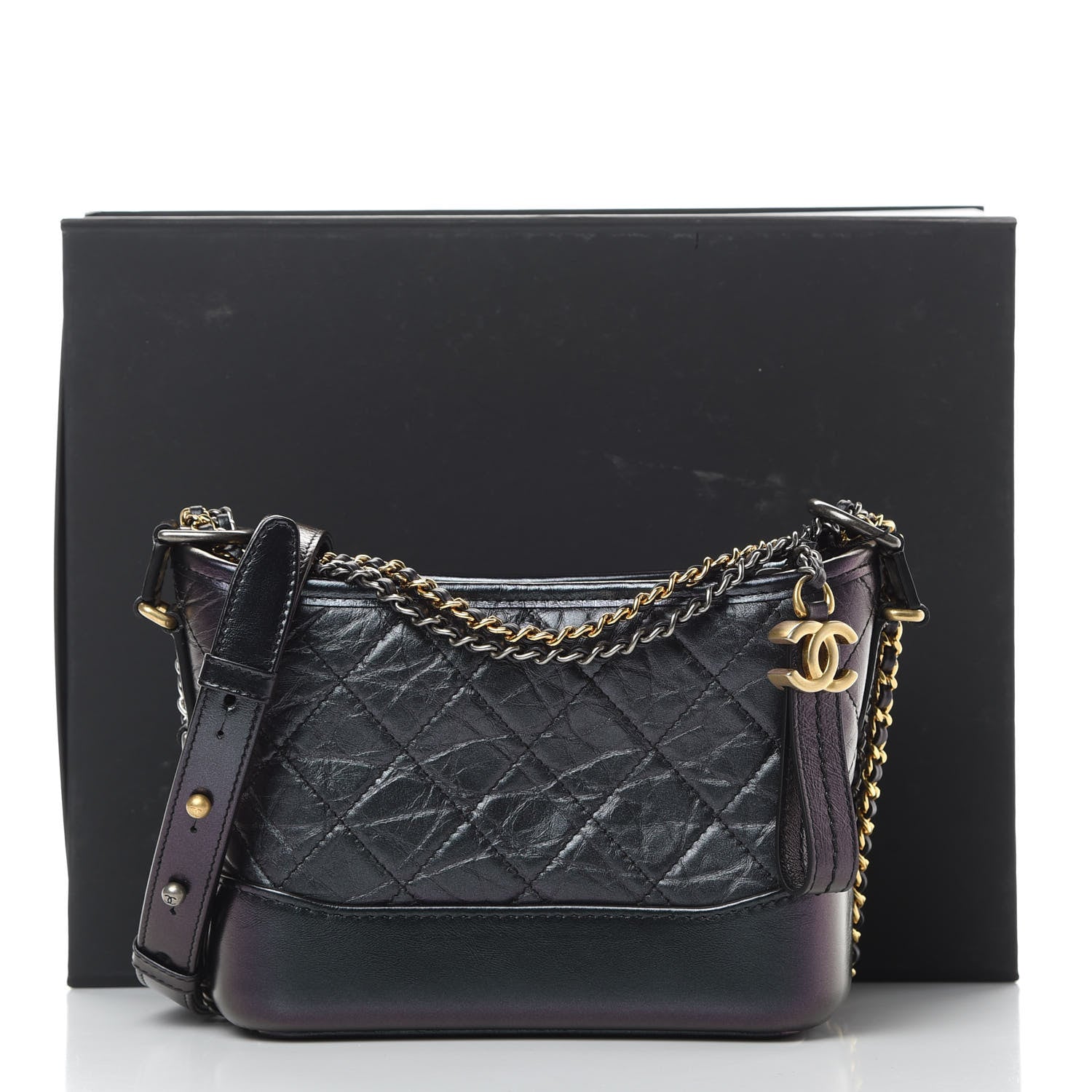 Chanel Iridescent Aged Calfskin Quilted Small Gabrielle Hobo Black 11 of 11