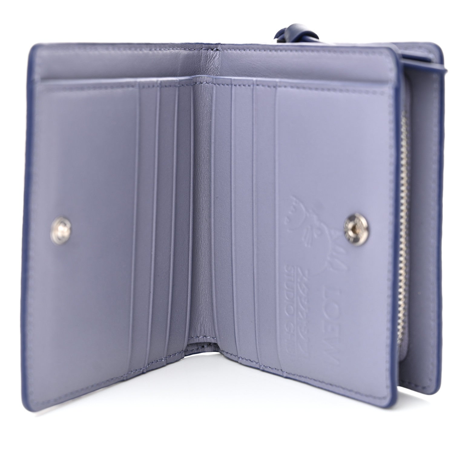 Loewe X HOWLS MOVING CASTLE Satin Calfskin Calcifer Compact Zip Wallet Marine 6 of 13