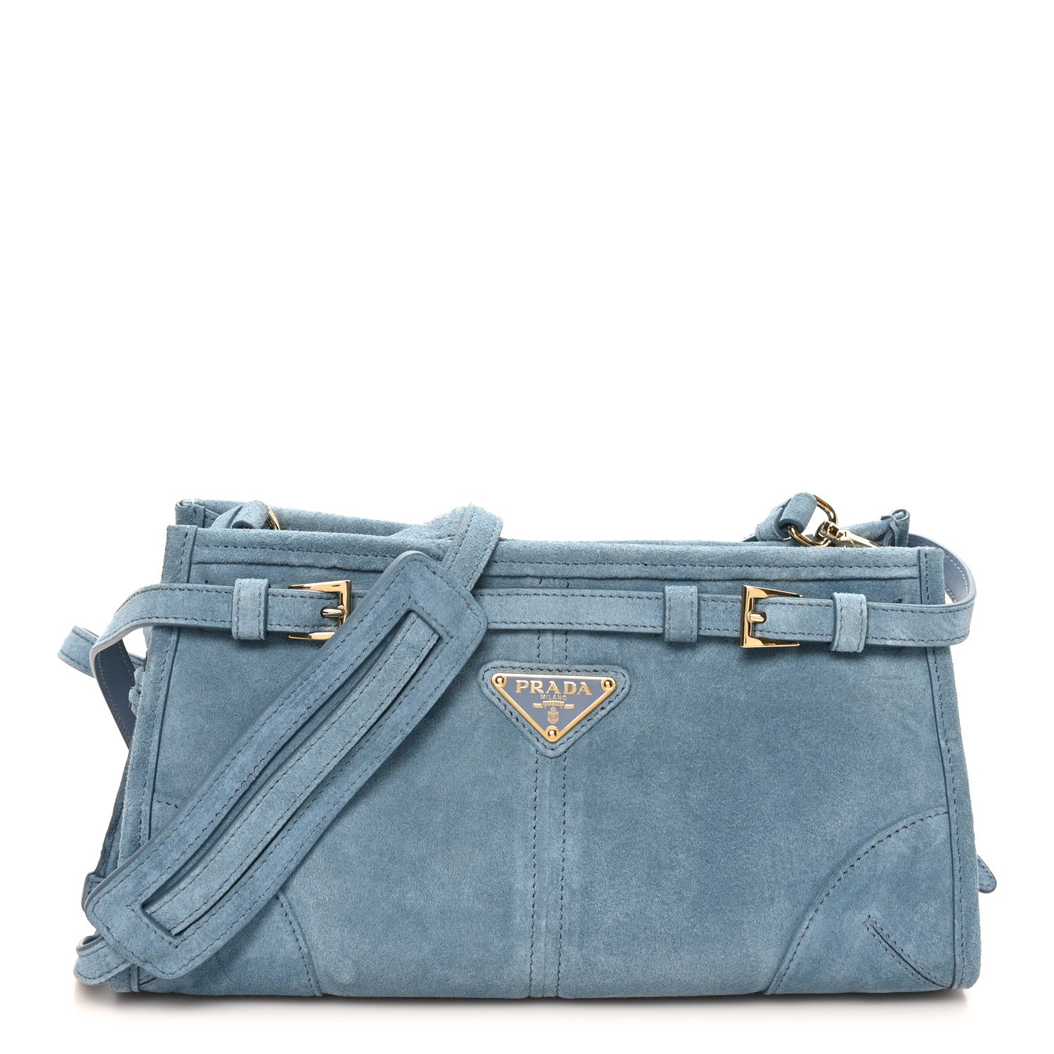 Prada Scamosciato Triangle Small Bonnie Shoulder Bag Astrale