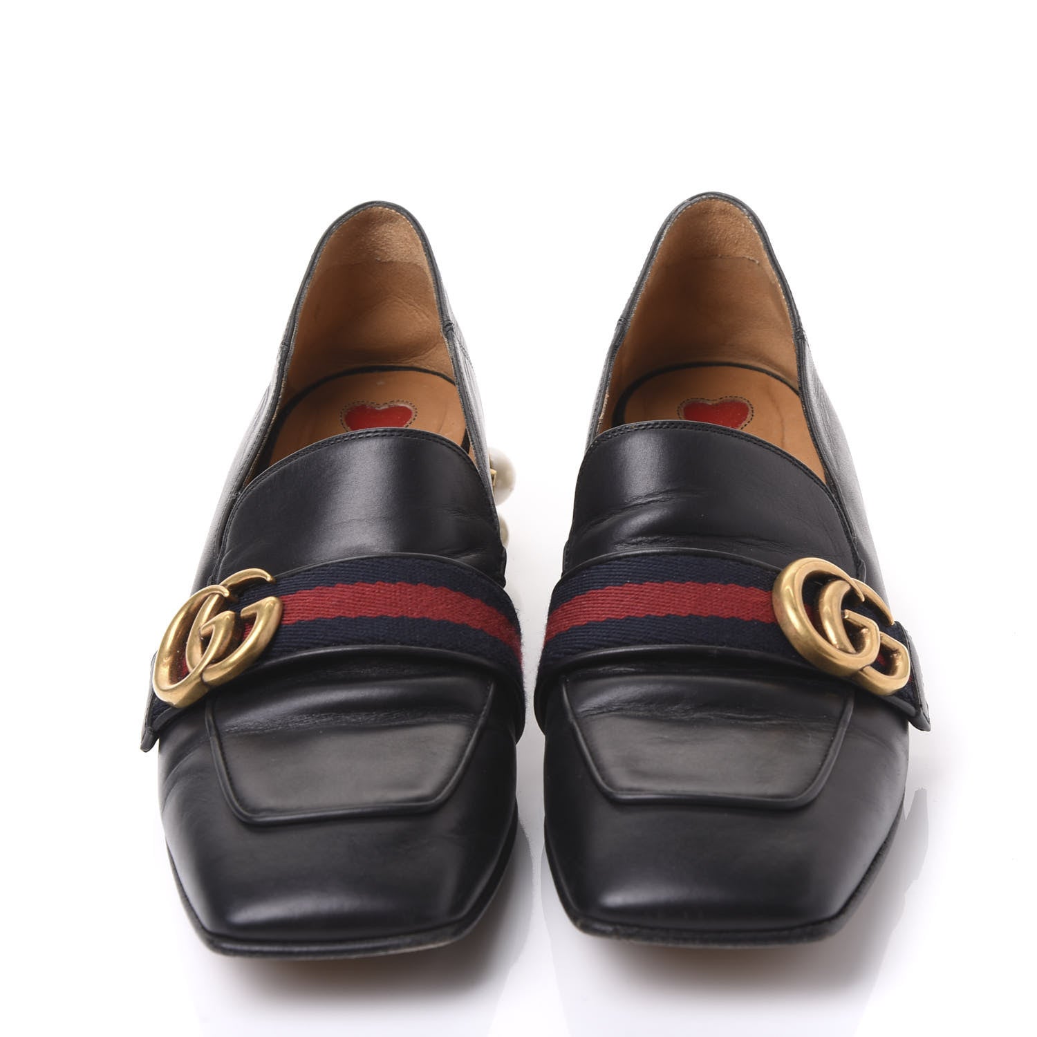 Gucci Betis Glamour Calfskin Web Pearl Embellished Peyton 35mm Loafer Pumps 37 Black 2 of 7