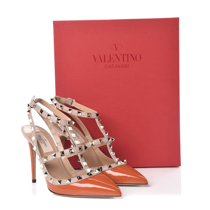 Valentino Garavani Patent Nappa Rockstud Ankle Strap 100mm Pumps 37 Orange Poudre 8 of 8