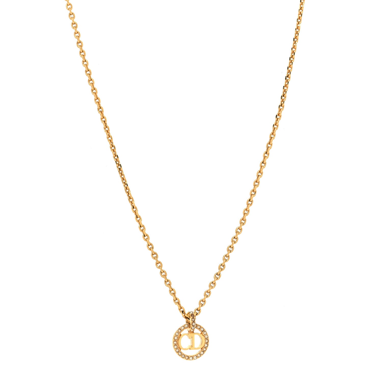 Christian Dior Metal Crystal CD Necklace Gold 1 of 5