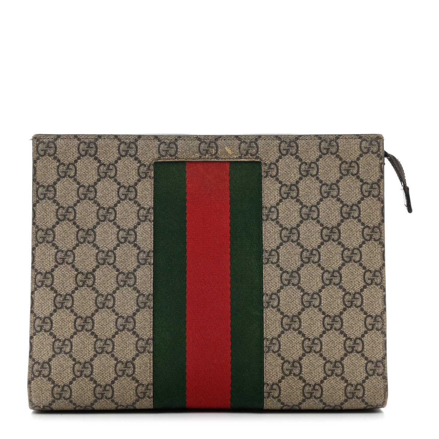 GG Supreme Monogram Selleria Calfskin Web New Web Cosmetic Case Beige Ebony Cocoa