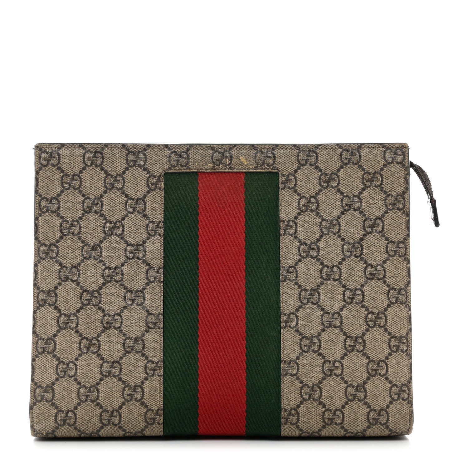 Gucci GG Supreme Monogram Selleria Calfskin Web New Web Cosmetic Case Beige Ebony Cocoa 1 of 11