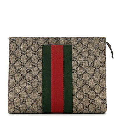 Gucci GG Supreme Monogram Selleria Calfskin Web New Web Cosmetic Case Beige Ebony Cocoa 1 of 11