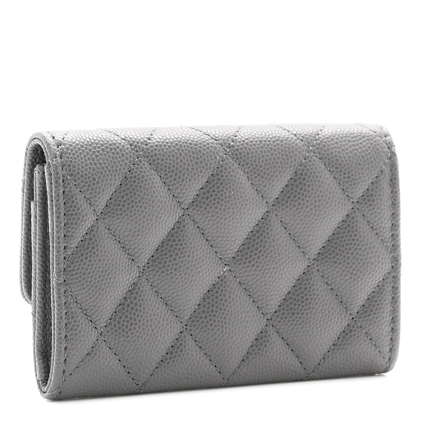 Shiny Caviar Enamel Quilted CC Flap Card Holder Grey