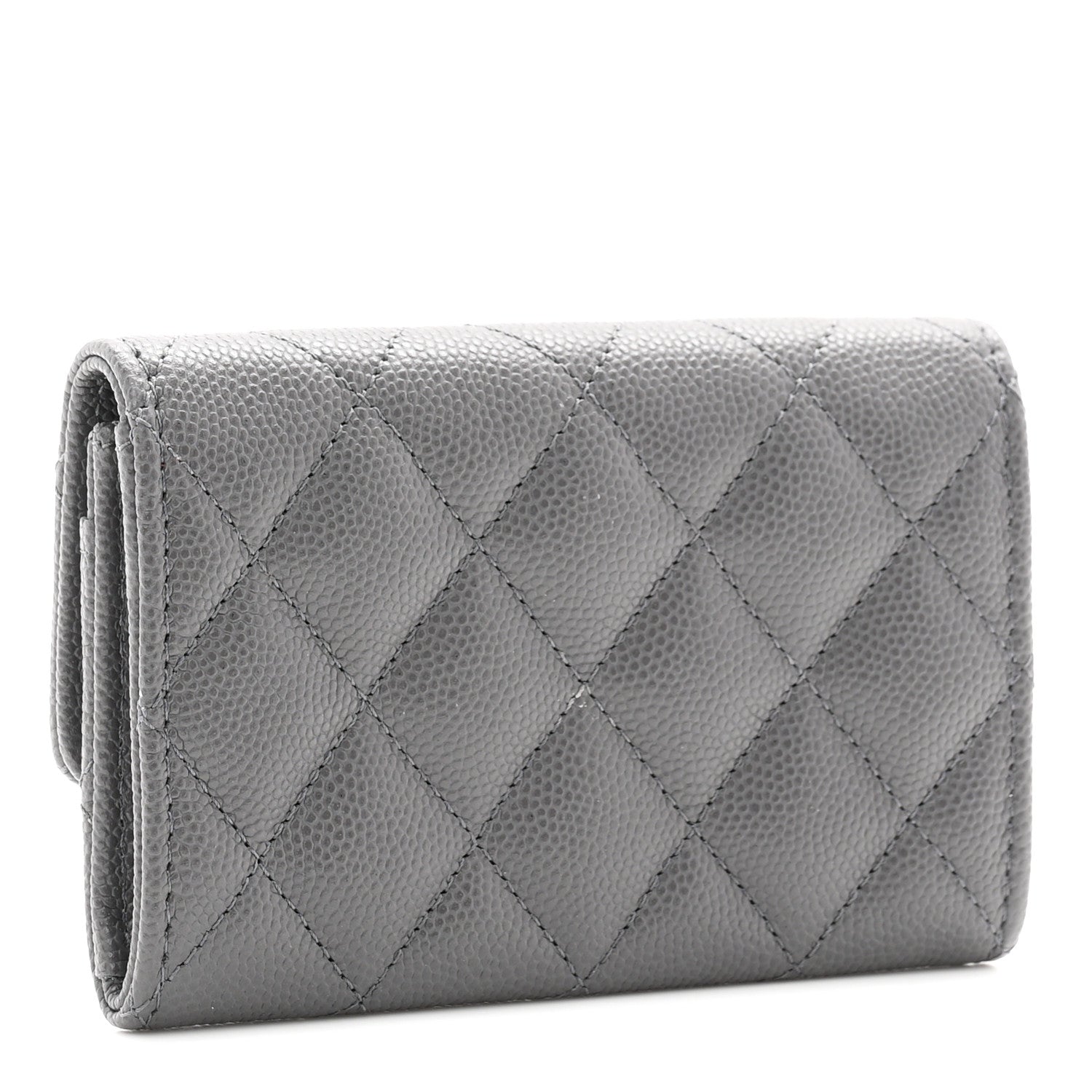 Chanel Shiny Caviar Enamel Quilted CC Flap Card Holder Grey 3 of 9