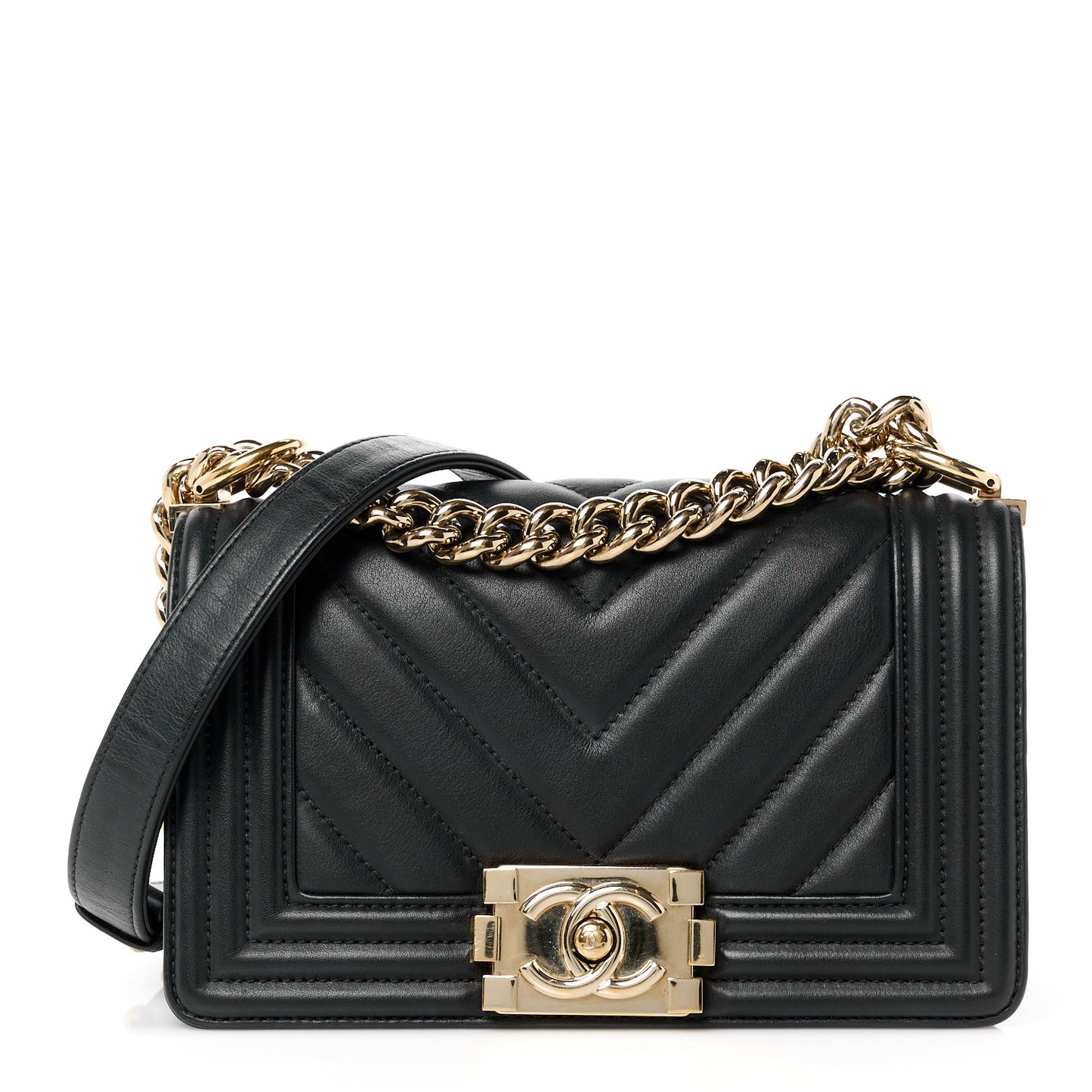 Lambskin Chevron Quilted Small Boy Flap Black