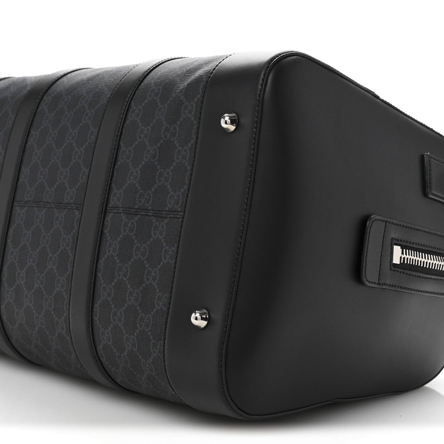 Gucci Soft GG Supreme Monogram Appia Calfskin Web Medium Carry On Duffle Bag Black Grey 9 of 14