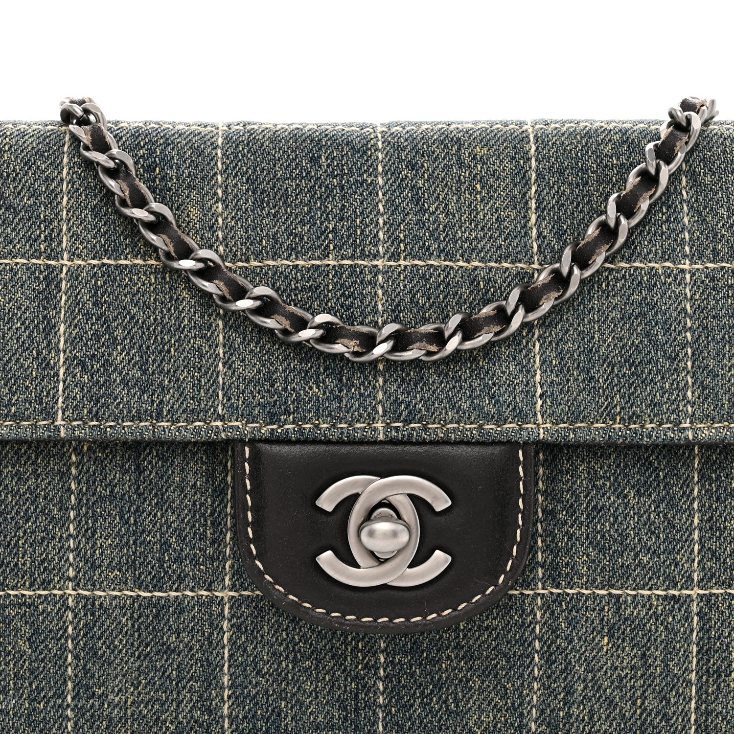 Chanel Denim Chocolate Bar Quilted East West Flap 8 of 11