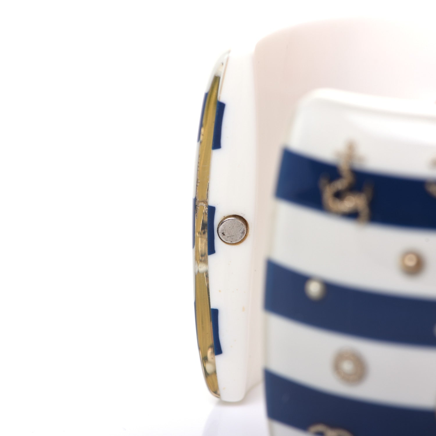 Chanel Resin Pearl Stripe CC Cuff White Navy 7 of 10