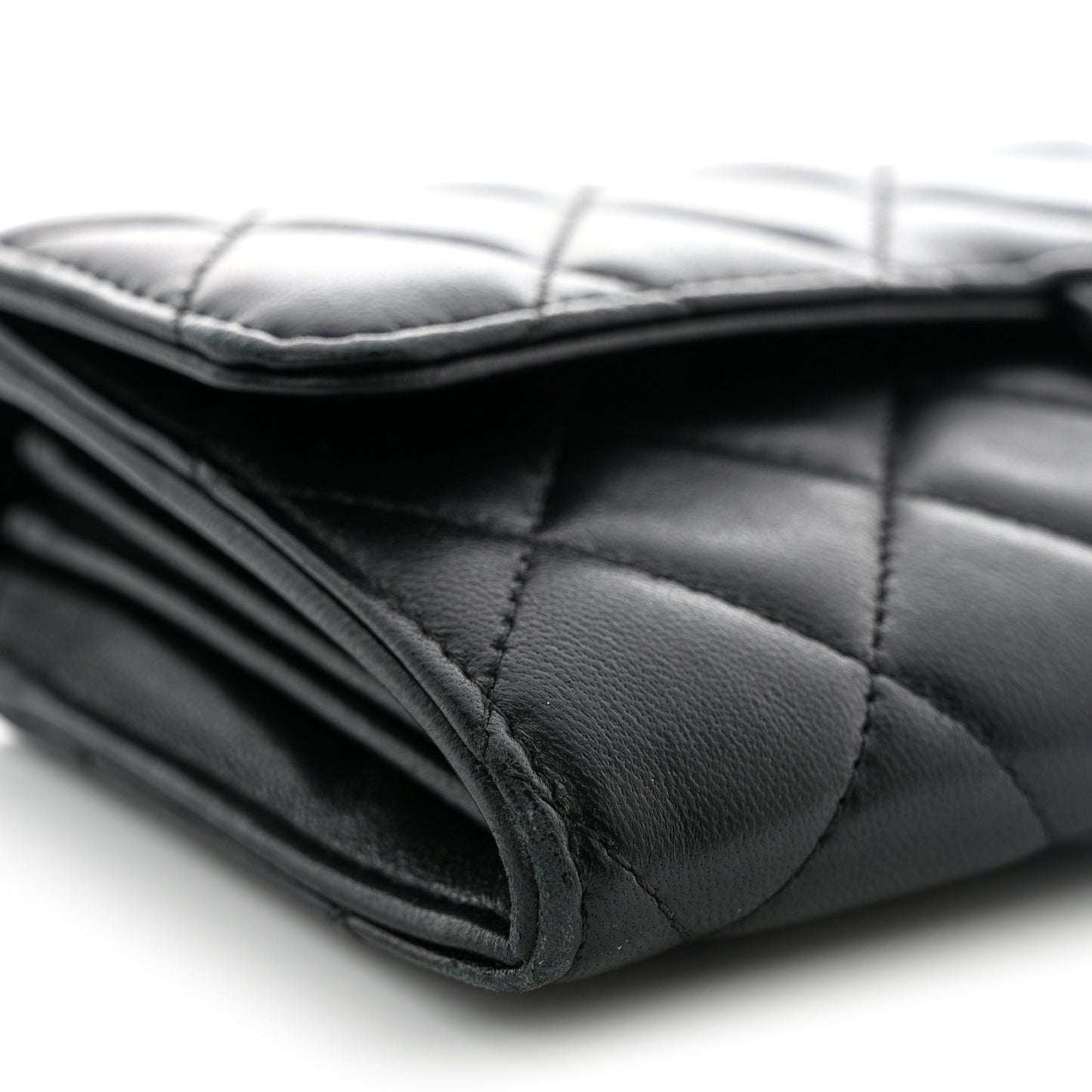 Lambskin Quilted Large Gusset Flap Wallet Black