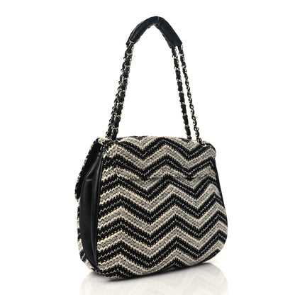 Chanel Tweed Chevron Medium Single Flap Black White 3 of 9