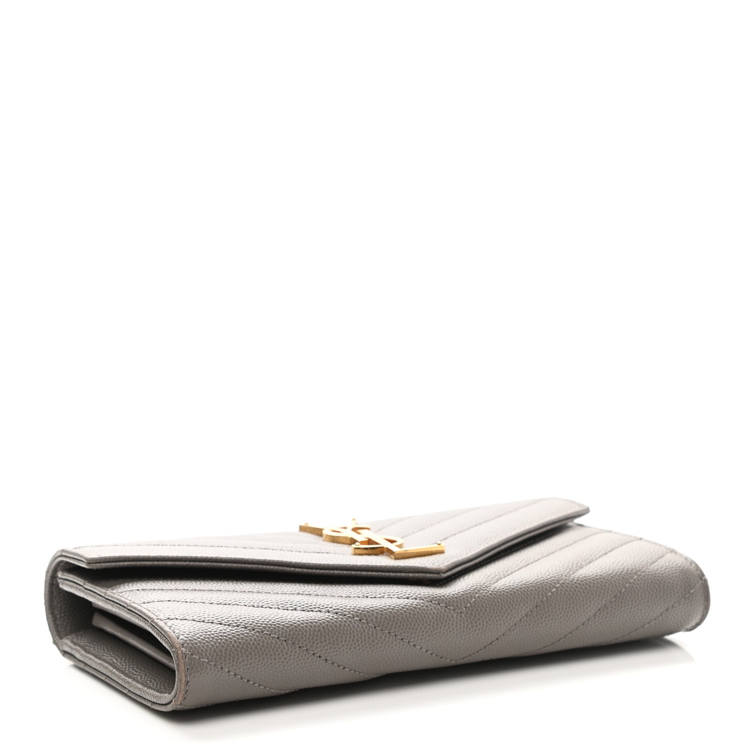 Saint Laurent Grain De Poudre Matelasse Chevron Monogram Flap Wallet Fog 4 of 8