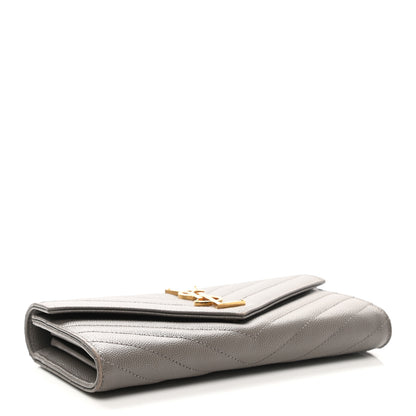 Saint Laurent Grain De Poudre Matelasse Chevron Monogram Flap Wallet Fog 4 of 8