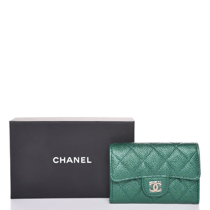 Chanel Metallic Caviar Quilted Card Holder Green 18 of 18