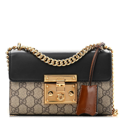 Gucci GG Supreme Monogram Calfskin Small Padlock Shoulder Bag Beige Black Cuir 1 of 10