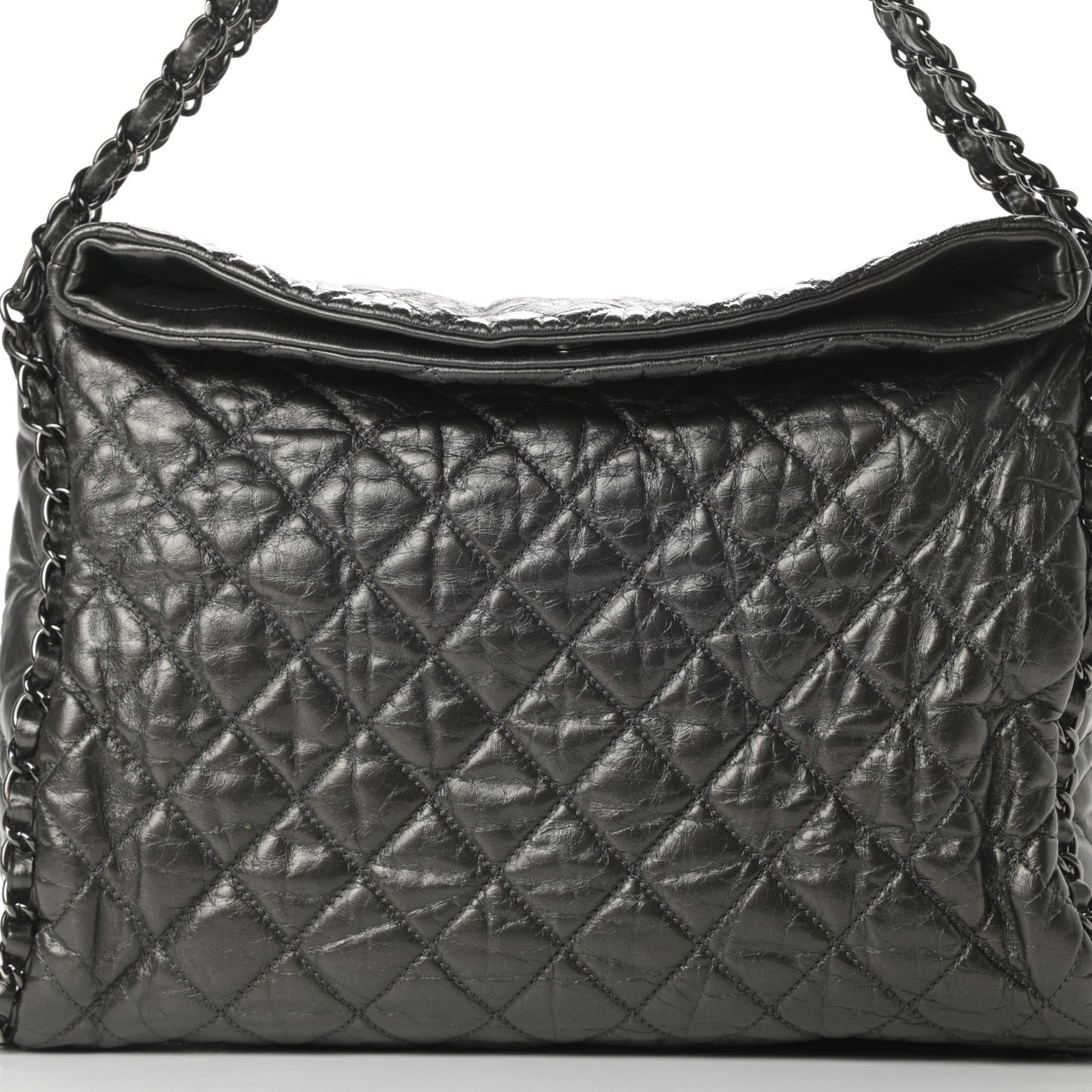 Metallic Calfskin Quilted Large Chain Me Hobo Dark Grey