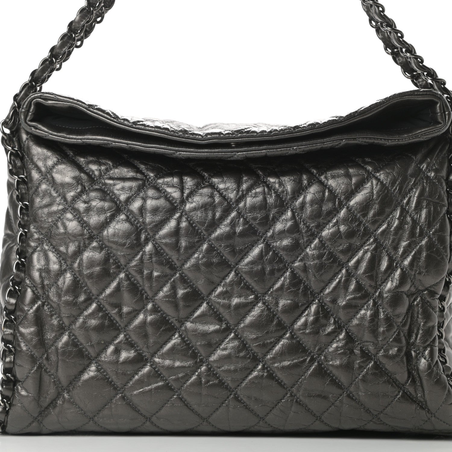 Chanel Metallic Calfskin Quilted Large Chain Me Hobo Dark Grey 8 of 11