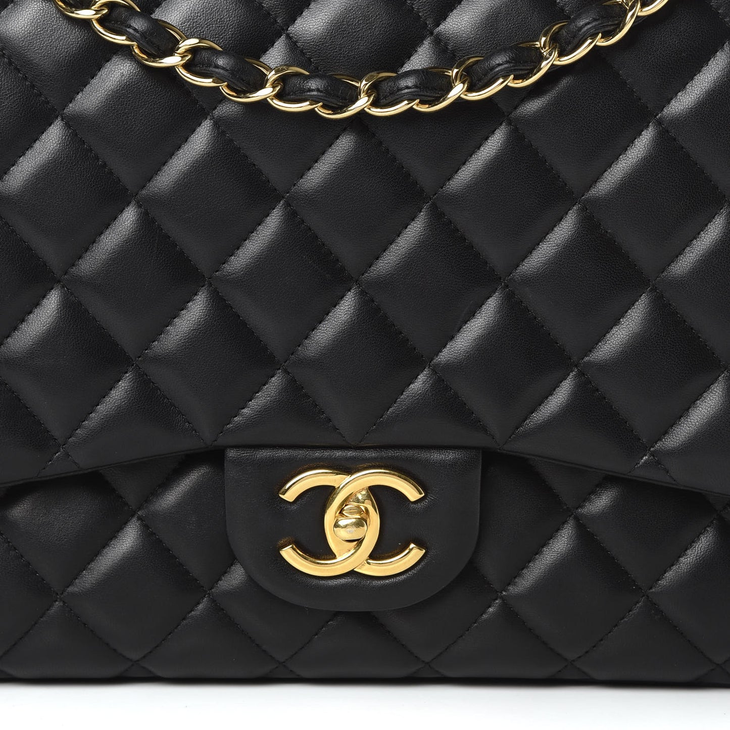 Lambskin Quilted Maxi Double Flap Black