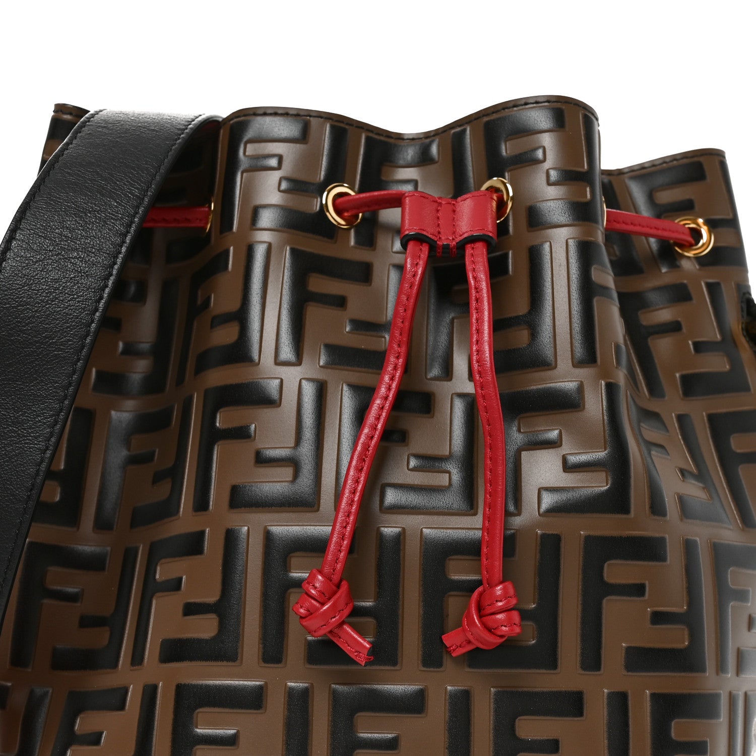 Fendi Vitello Grace F is Fendi Bi-Color FF 1974 Embossed Grande Mon Tresor Bucket Bag Maya Black Fragola 7 of 9