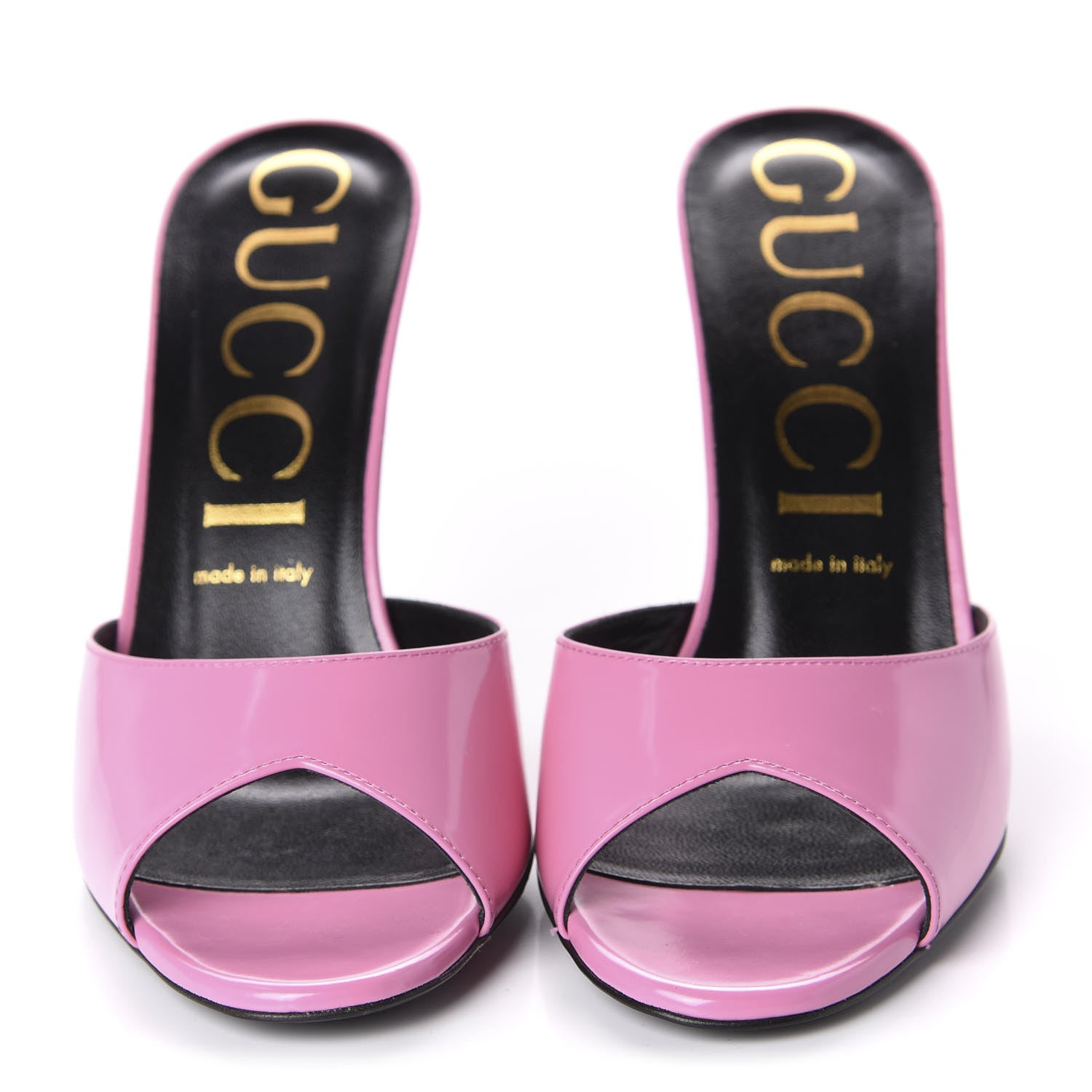 Gucci Polished Calfskin Scarlet Mid Heel Slide Sandals 39.5 Pink Plexi 2 of 10