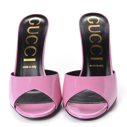 Gucci Polished Calfskin Scarlet Mid Heel Slide Sandals 39.5 Pink Plexi 2 of 10