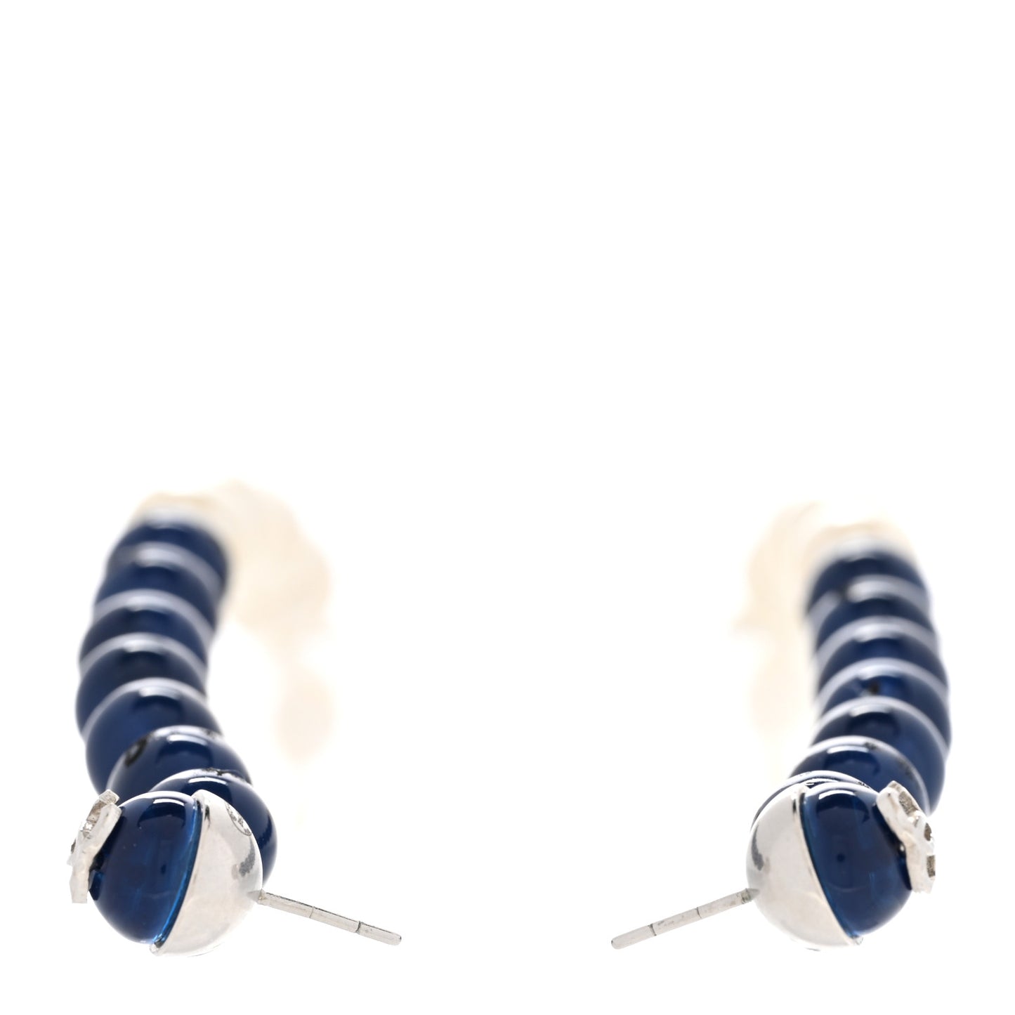 Enamel Pearl Beaded CC Hoop Earrings White Blue