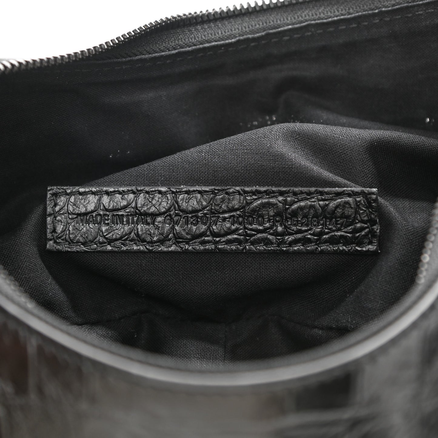 Extra Supple Calfskin Crocodile Embossed Monochrome Small Le Cagole Shoulder Bag Black
