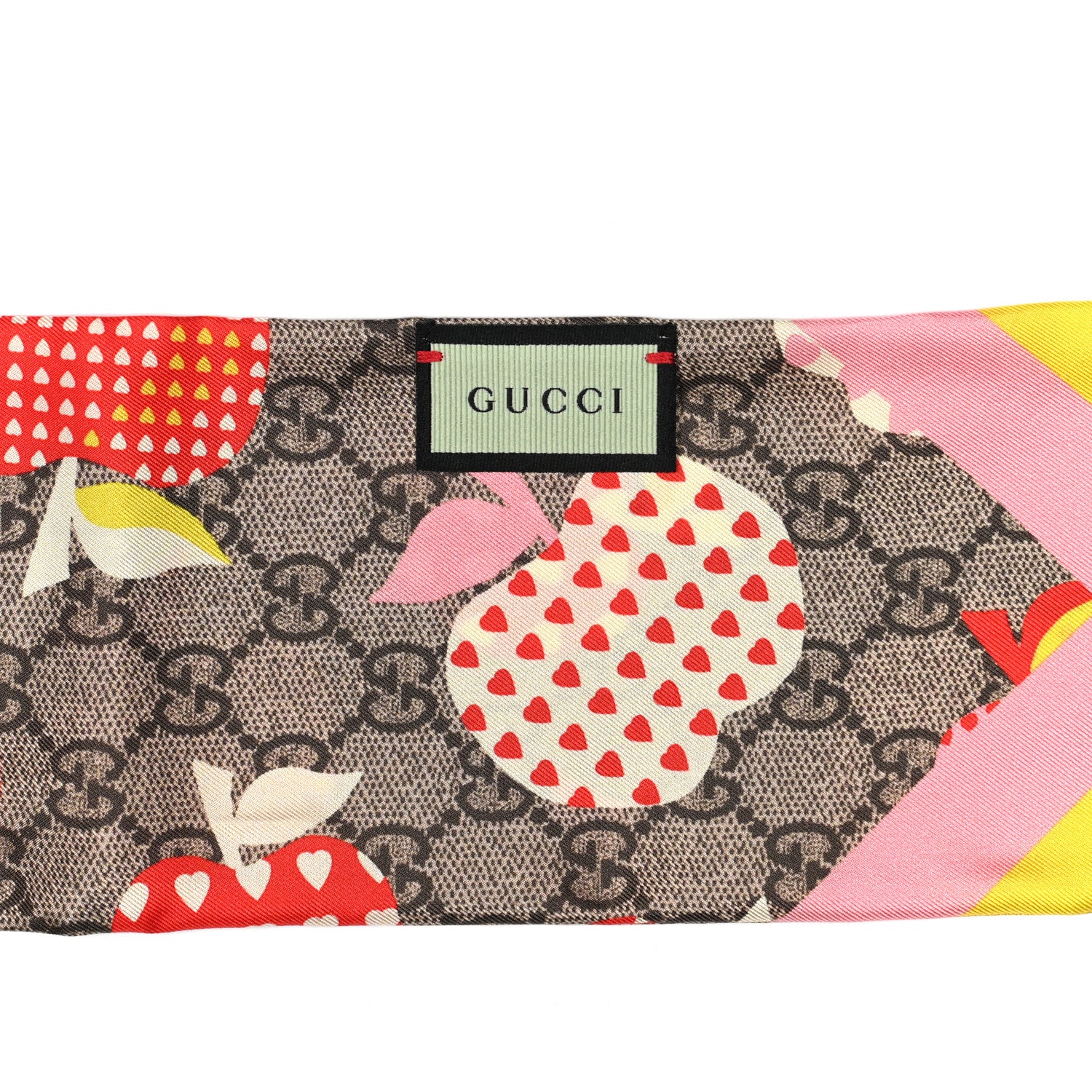 Gucci Silk Twill GG Monogram GG Apple Hearty VD Neck Bow Scarf Beige Pink 2 of 3