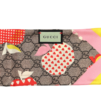 Gucci Silk Twill GG Monogram GG Apple Hearty VD Neck Bow Scarf Beige Pink 2 of 3