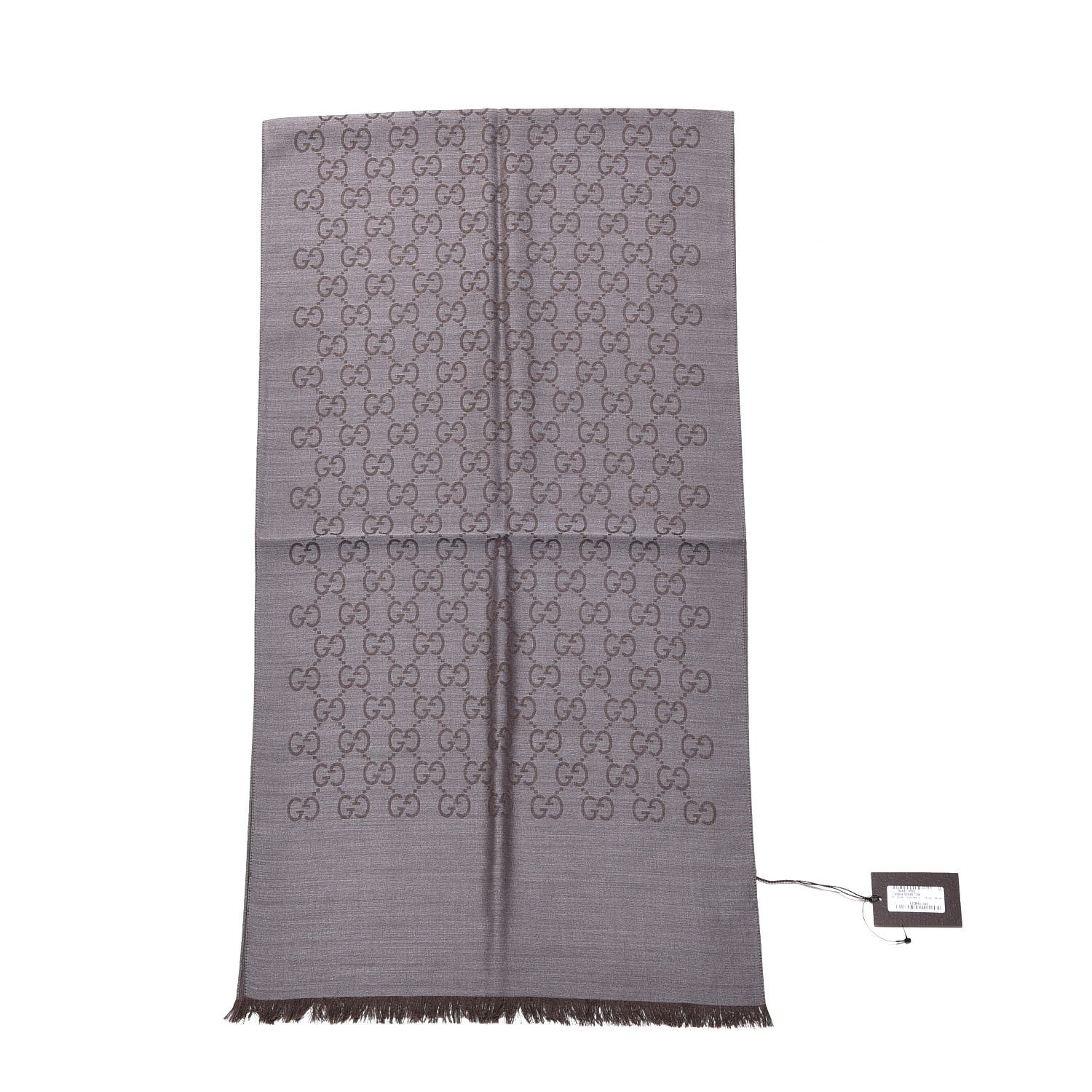 Gucci Wool Silk Monogram Fringe Scarf Graphite 3 of 5