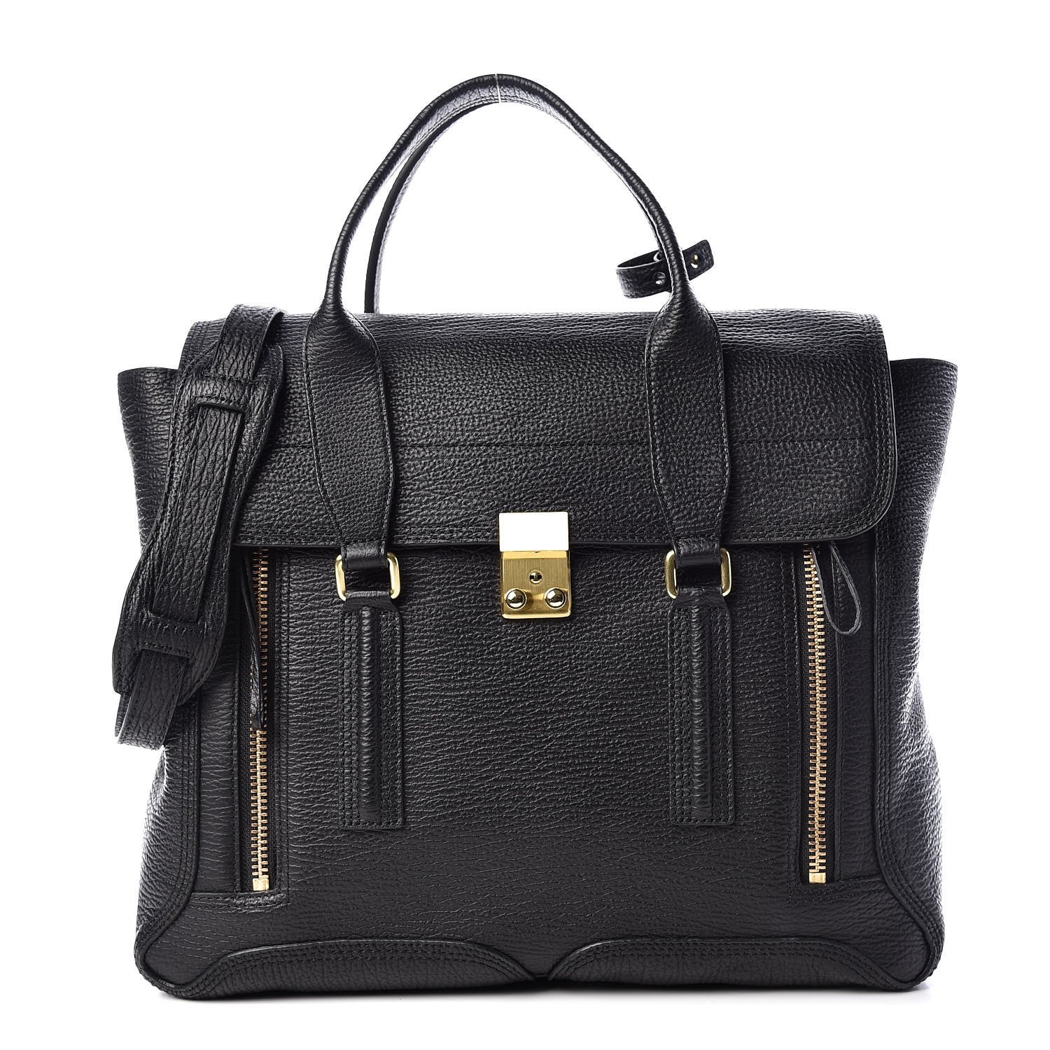 3.1 Phillip Lim 3.1 Textured Calfskin Large Pashli Satchel Black 1 of 9