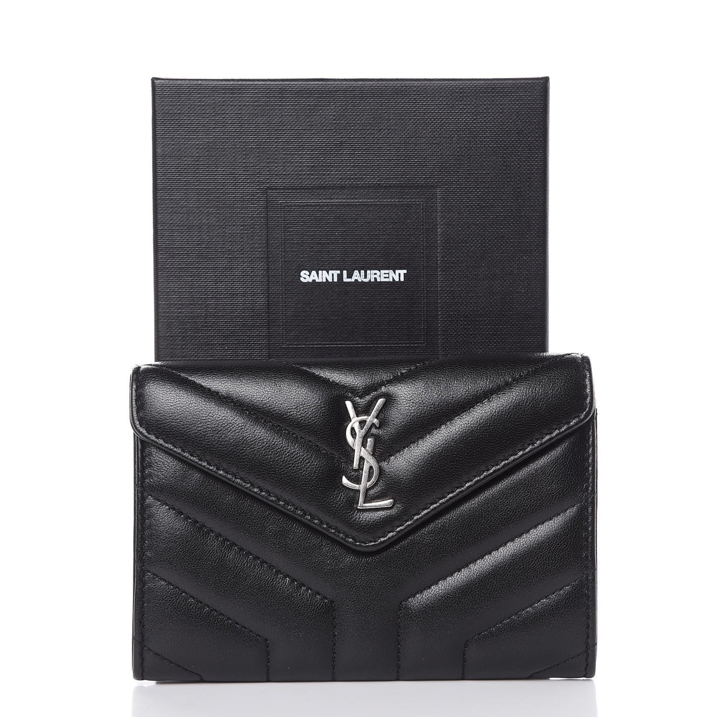 Lambskin Y Quilted Monogram Small Loulou Envelope Wallet Black