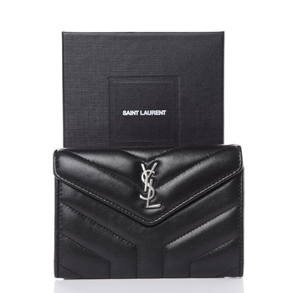 Saint Laurent Lambskin Y Quilted Monogram Small Loulou Envelope Wallet Black 8 of 8