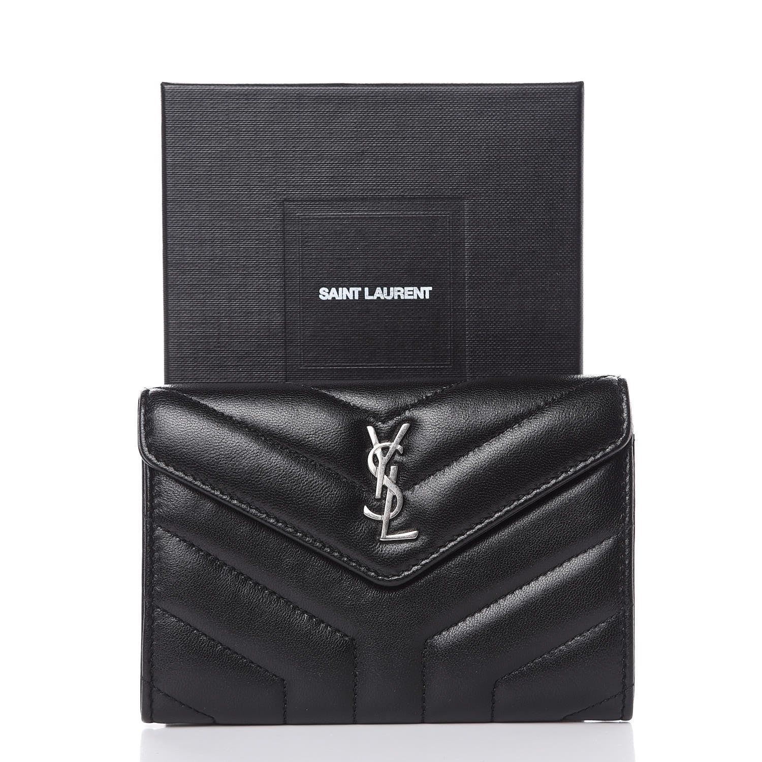 Saint Laurent Lambskin Y Quilted Monogram Small Loulou Envelope Wallet Black 8 of 8