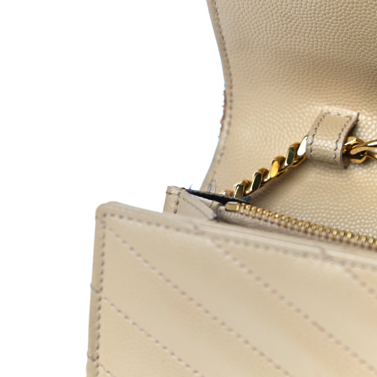 Saint Laurent Grain De Poudre Matelasse Chevron Monogram Chain Wallet Dark Latte 20 of 30