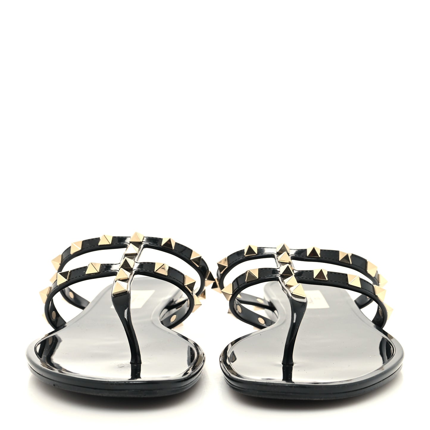 PVC Jelly Rockstud Caged Flat Thong Sandals 39 Black