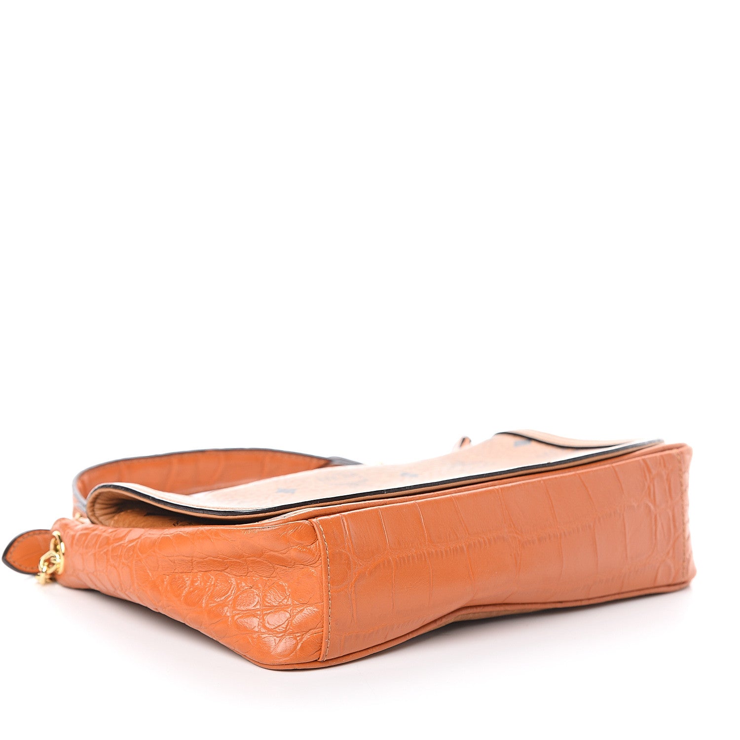 MCM Visetos Croc Embossed Small Flap Shoulder Bag Cognac 3 of 8