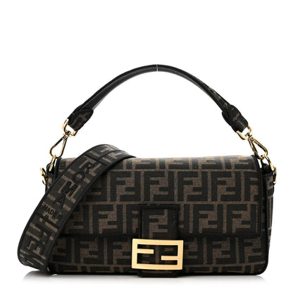 Fendi Fabric Jacquard FF 1974 Medium Baguette Tobacco Moro Black 1 of 9