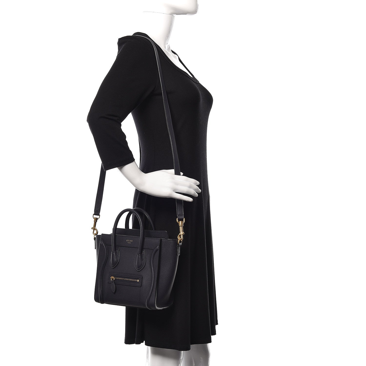Celine Drummed Calfskin Nano Luggage Navy Blue 2 of 11