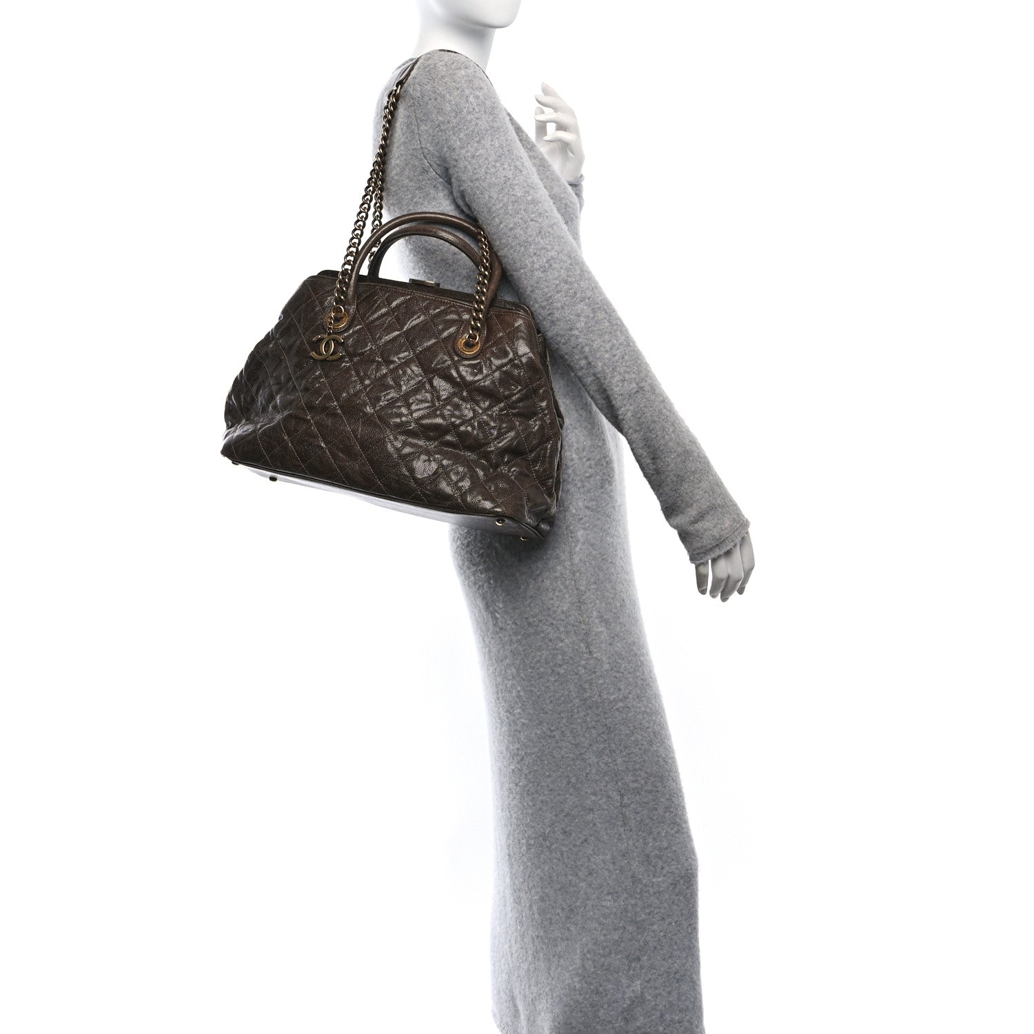 Chanel Glazed Caviar Quilted Large Shiva Frame Tote Brown 2 of 10