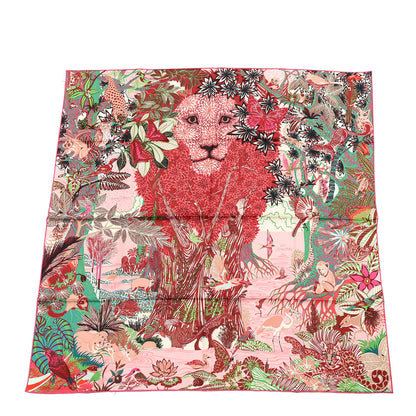 Hermes Silk Wild Singapore Scarf 90 Rose Vert Bordeaux 1 of 3