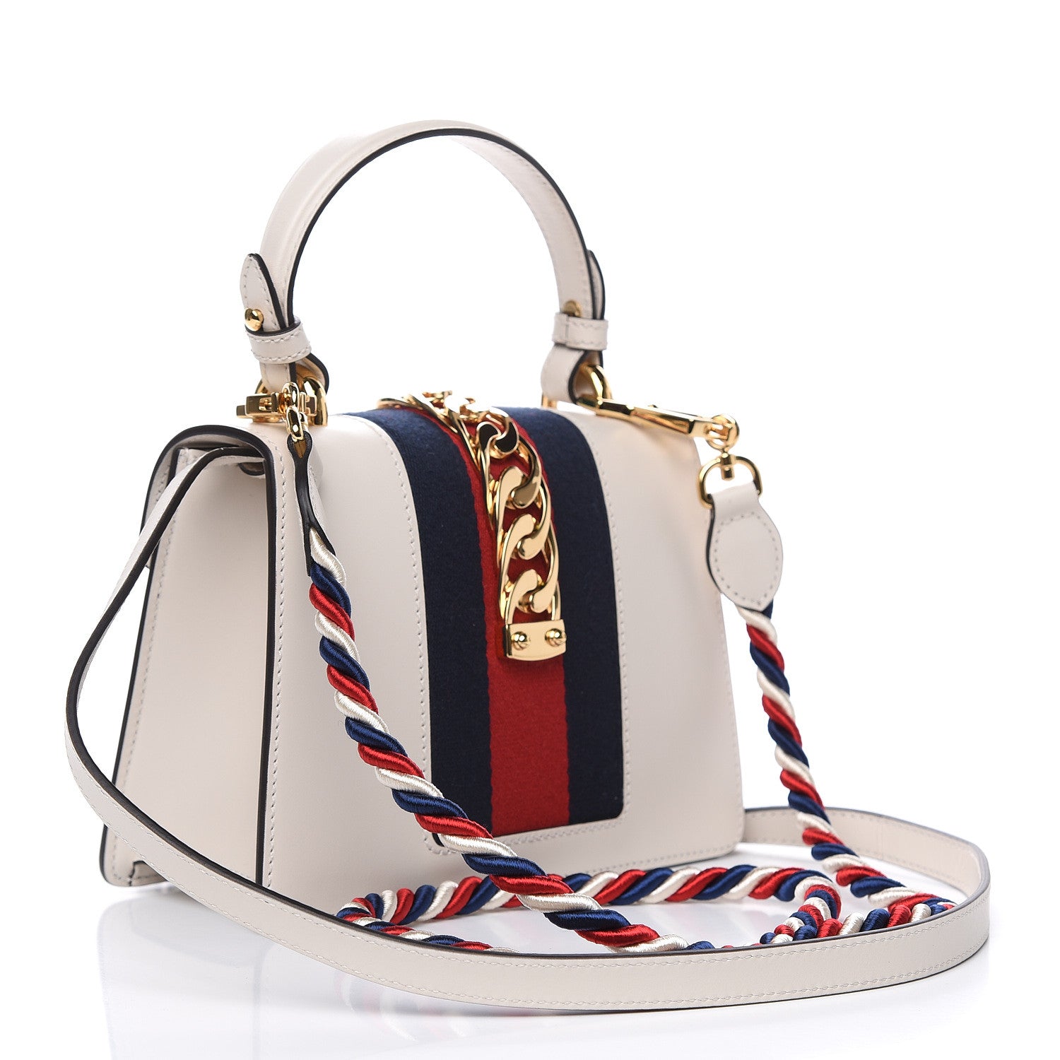 Gucci Calfskin Embroidered Mini Sylvie Top Handle Bag White 3 of 12