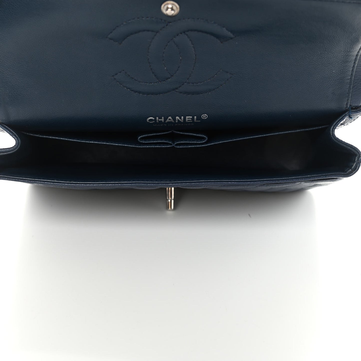 Caviar Quilted Medium Double Flap Dark Blue