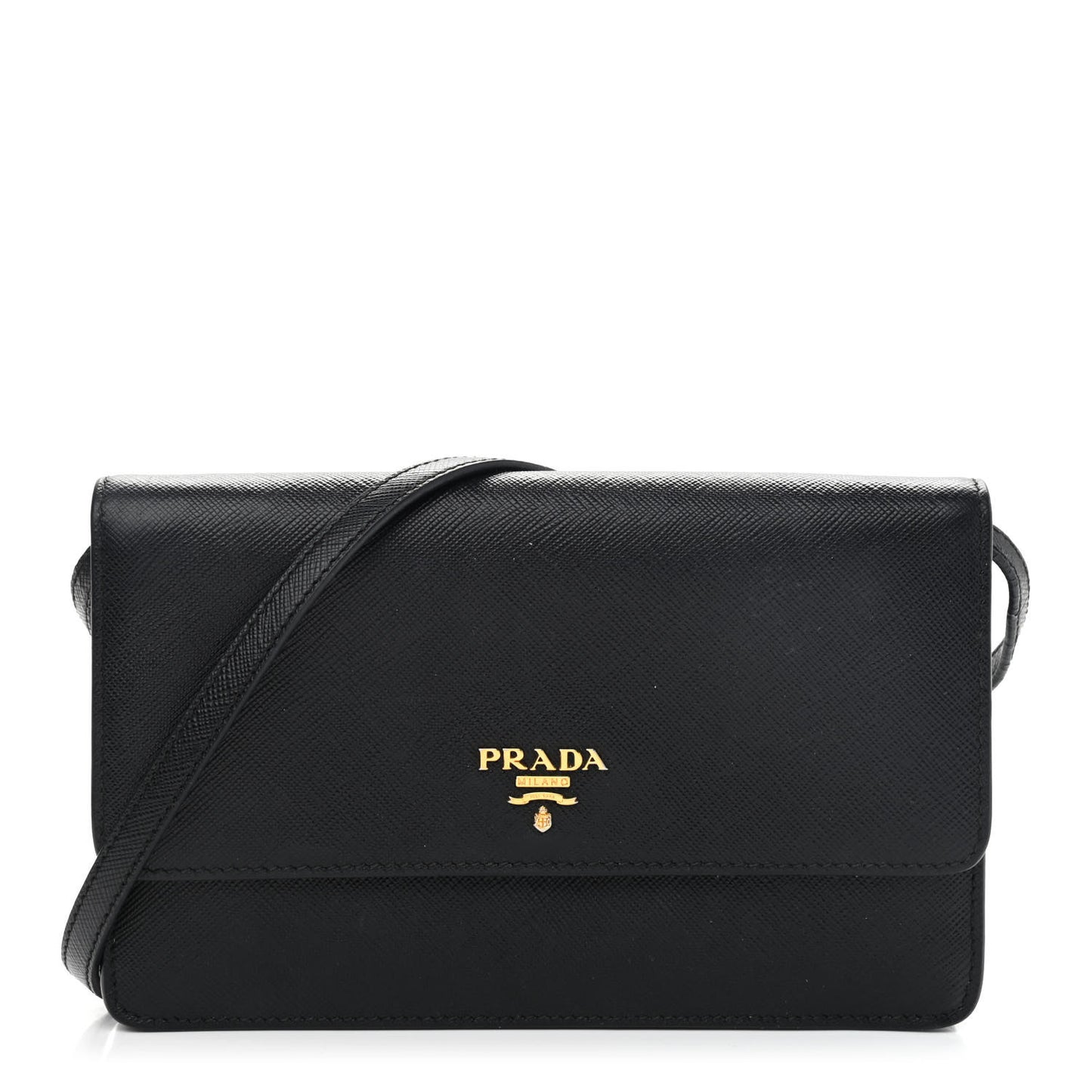 Saffiano Metal Flap Wallet With Strap Black