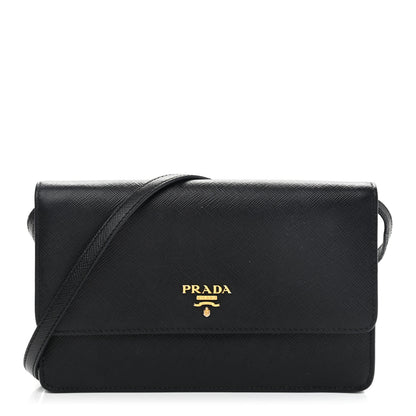 Prada Saffiano Metal Flap Wallet With Strap Black 1 of 9