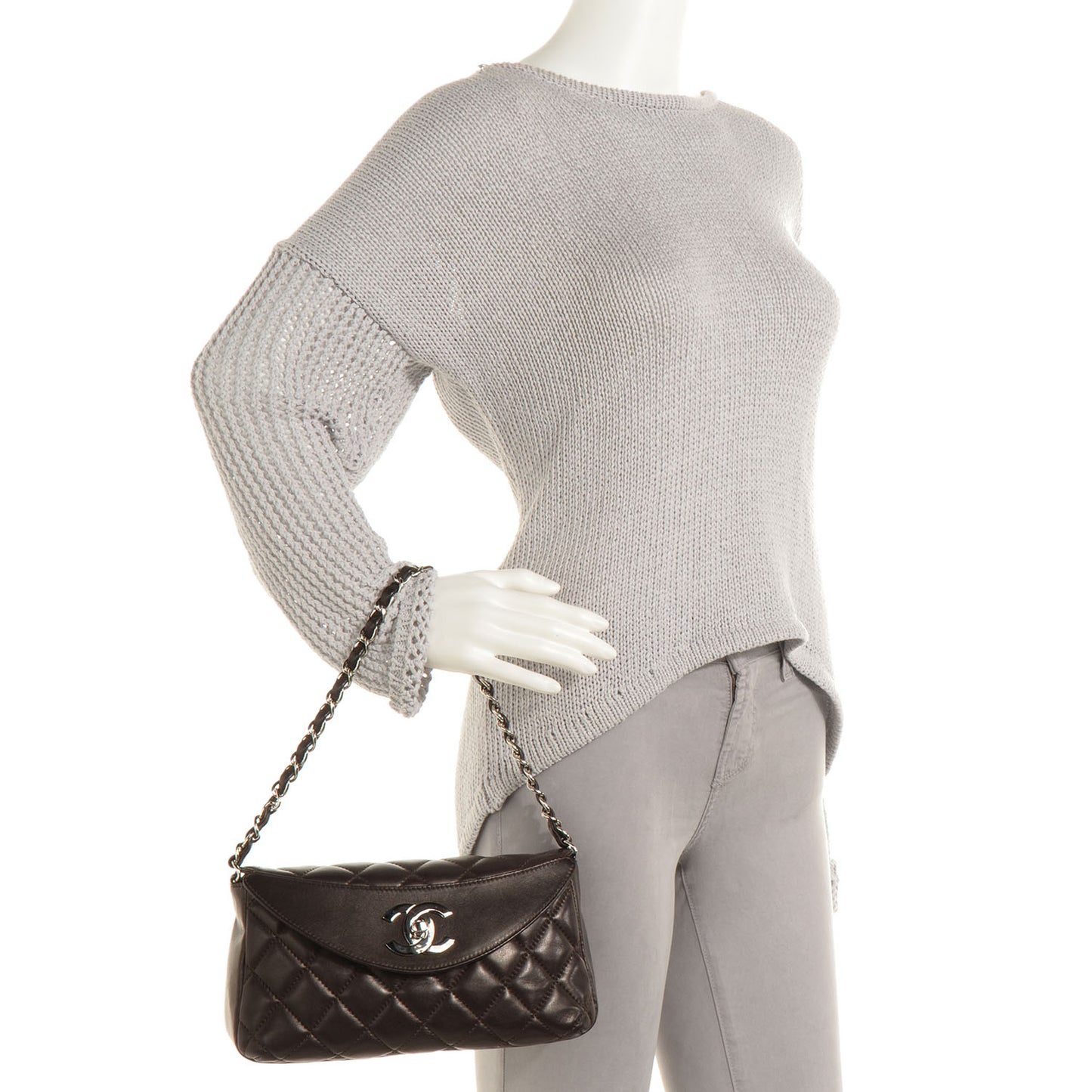 Lambskin Quilted Shoulder Bag Brown