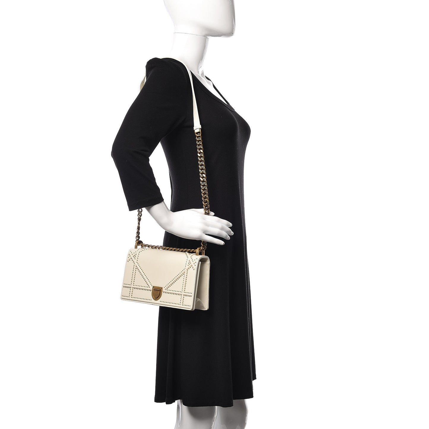 Lambskin Studded Small Diorama Flap Bag Off White
